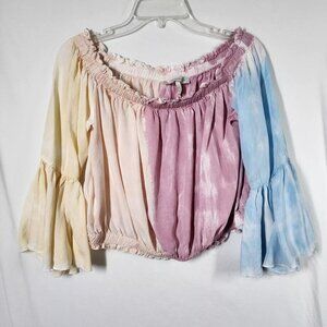 Tie Dye Blouse Festival Boho Bell Sleeve Sz XXL Generation K Off the Shoulder